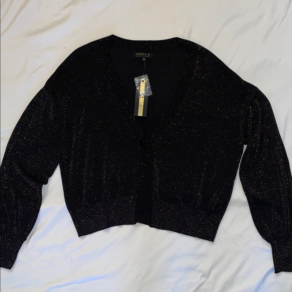 Black V-Neck Cropped Cardigan with colorful sparkles